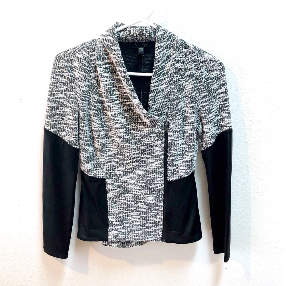 ✨Jessica Simpson Faux Leather Panel Tweed Jacket